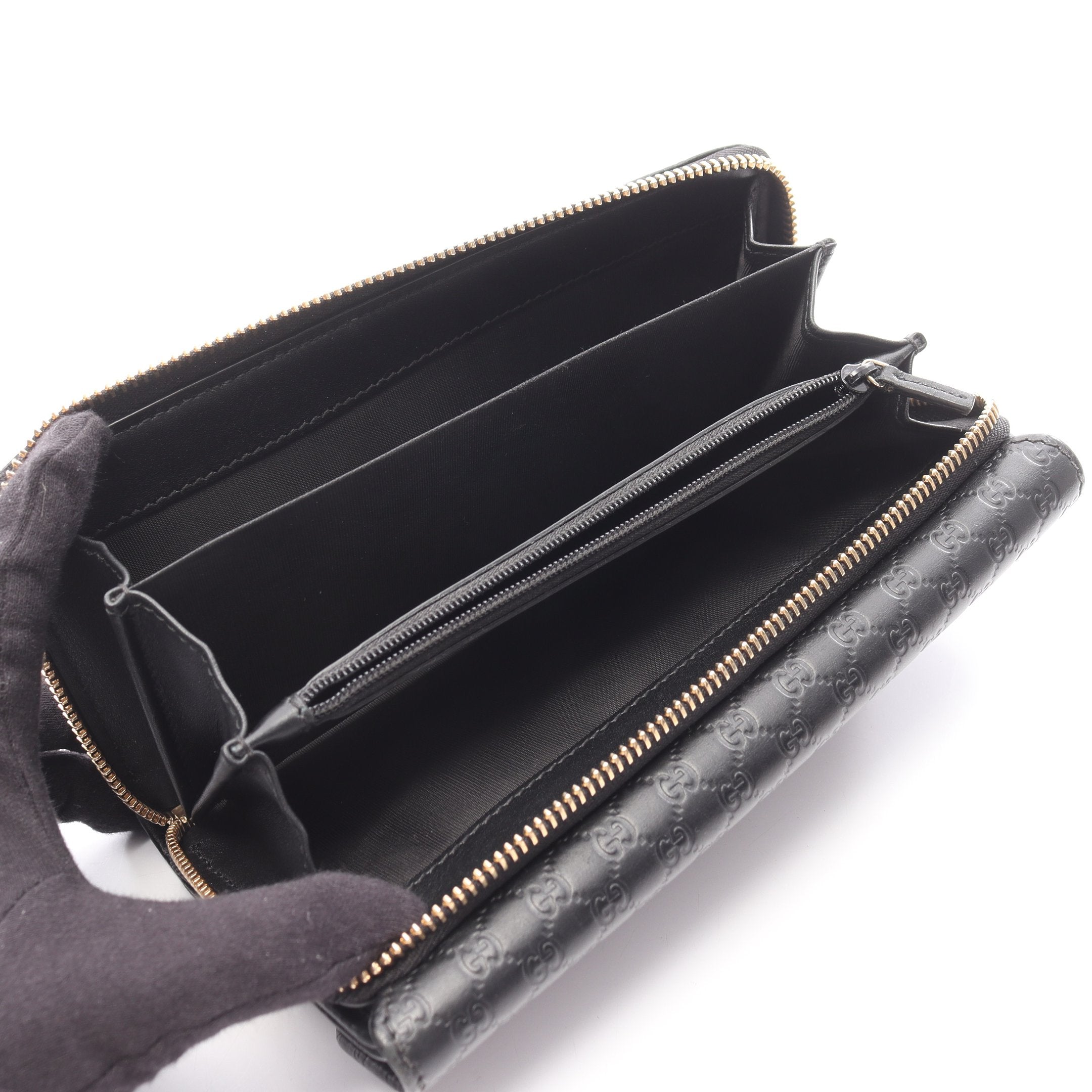 極美品 GUCCI グッチ 三つ折り 財布 グッチシマ ブラック レザー グッチシマ グッチ 財布 メンズ レディース 三つ折り 三つ折り財布