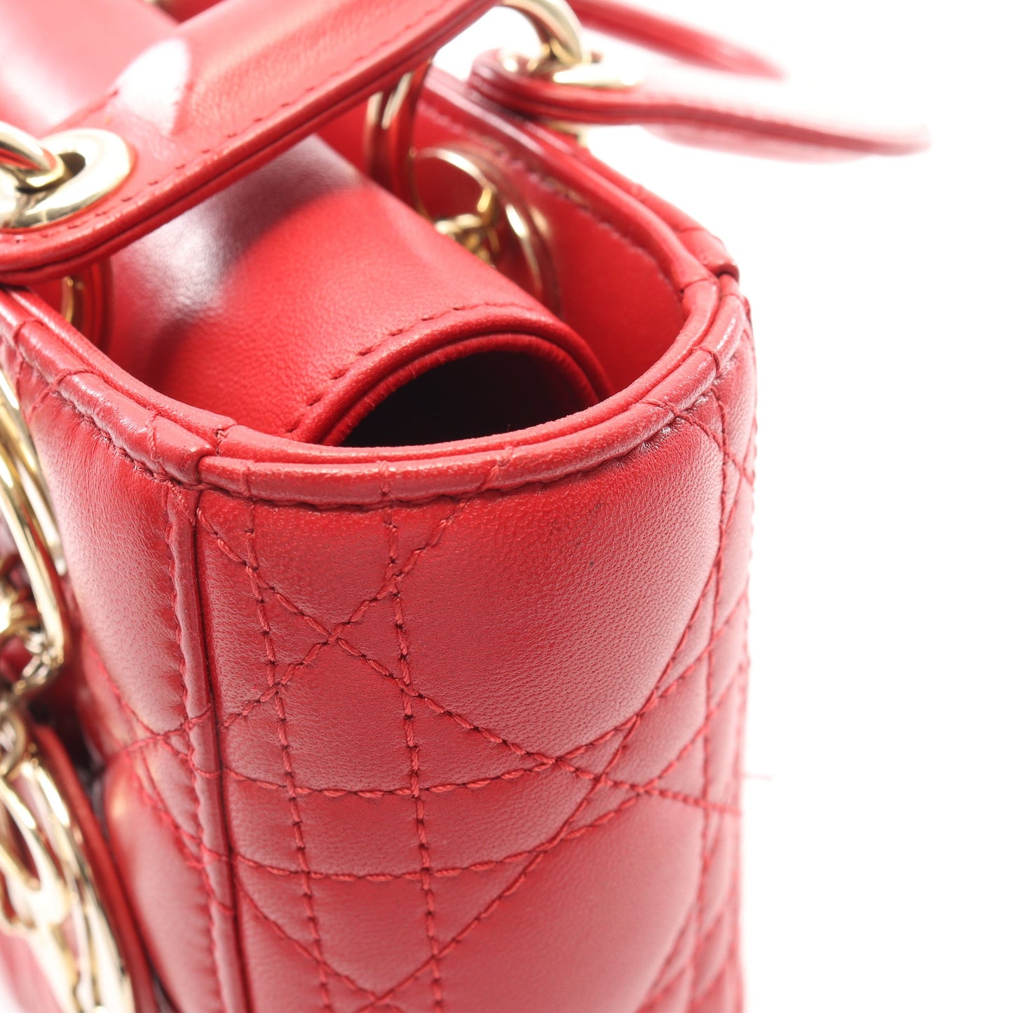 LADY DIOR MY ABCDIOR レディディオール スモール カナージュ 2WAY ハンドバッグ レザー レッド クリスチャンディオール バッグ Christian Dior
