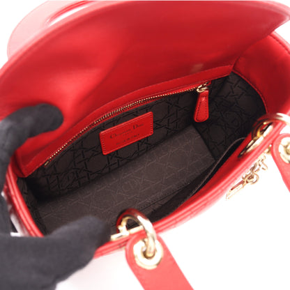 LADY DIOR MY ABCDIOR レディディオール スモール カナージュ 2WAY ハンドバッグ レザー レッド クリスチャンディオール バッグ Christian Dior