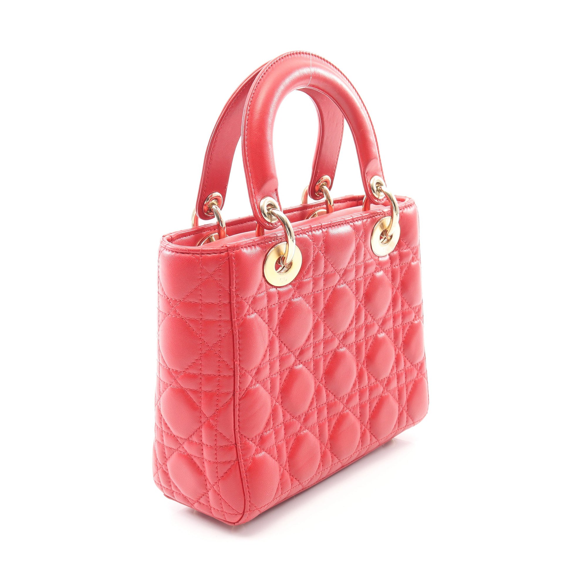 LADY DIOR MY ABCDIOR レディディオール スモール カナージュ 2WAY ハンドバッグ レザー レッド クリスチャンディオール バッグ Christian Dior