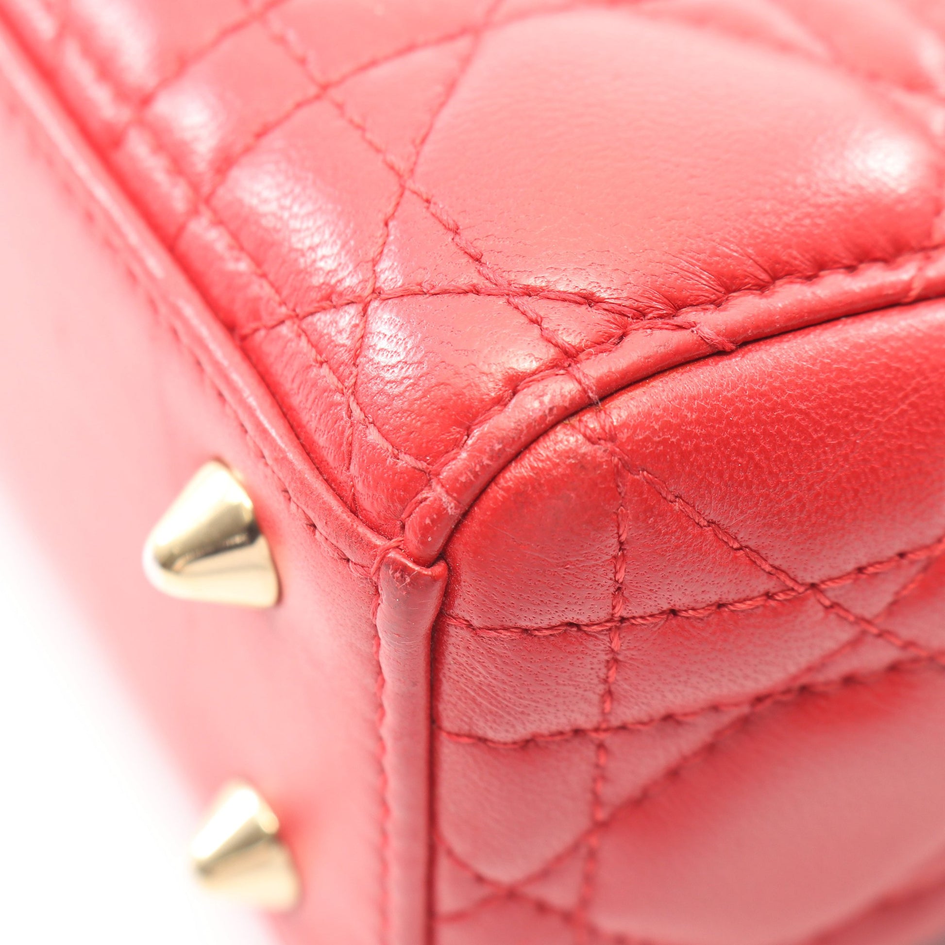 LADY DIOR MY ABCDIOR レディディオール スモール カナージュ 2WAY ハンドバッグ レザー レッド クリスチャンディオール バッグ Christian Dior