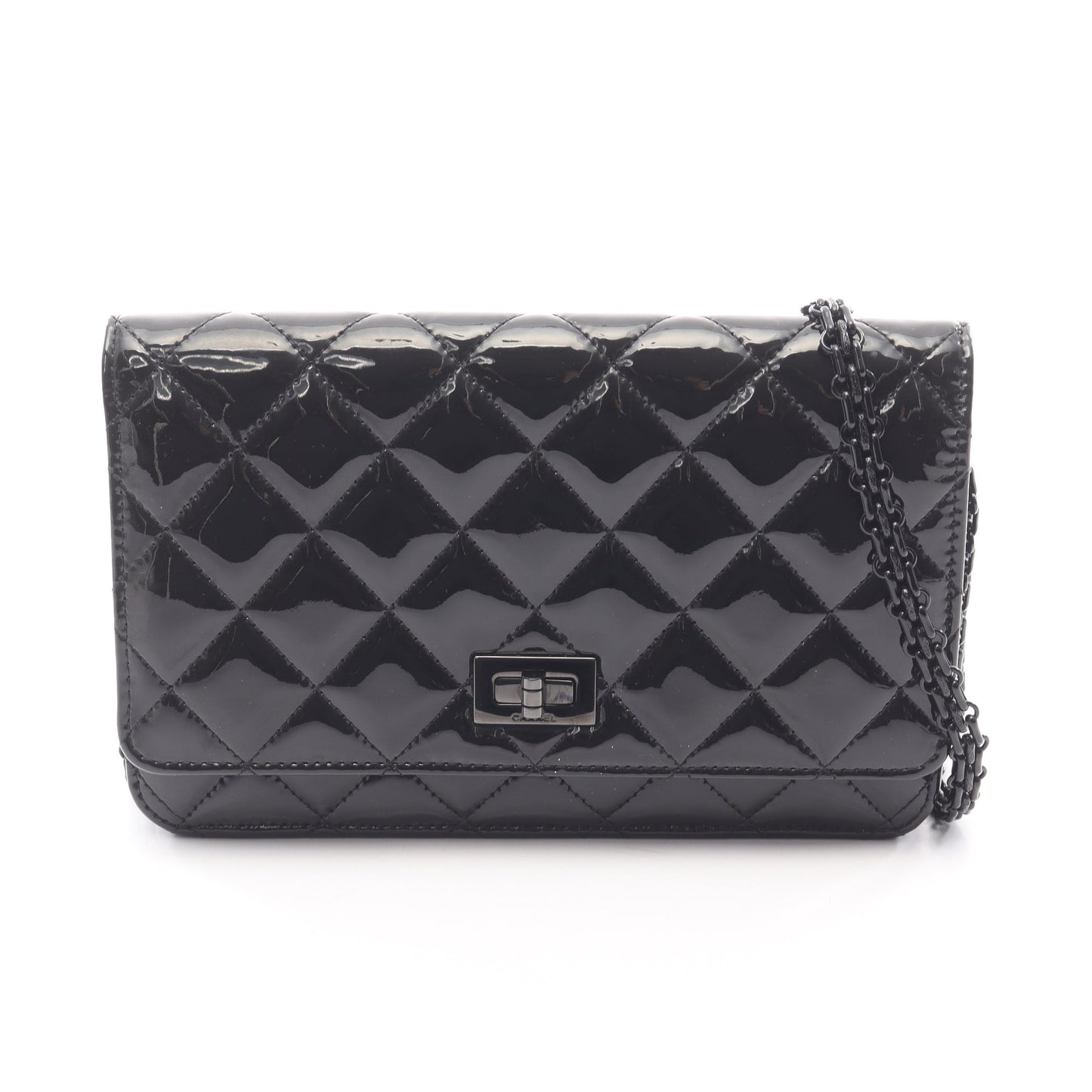 2.55 マトラッセ チェーンウォレット エナメルレザー ブラック シルバー金具 シャネル バッグ CHANEL