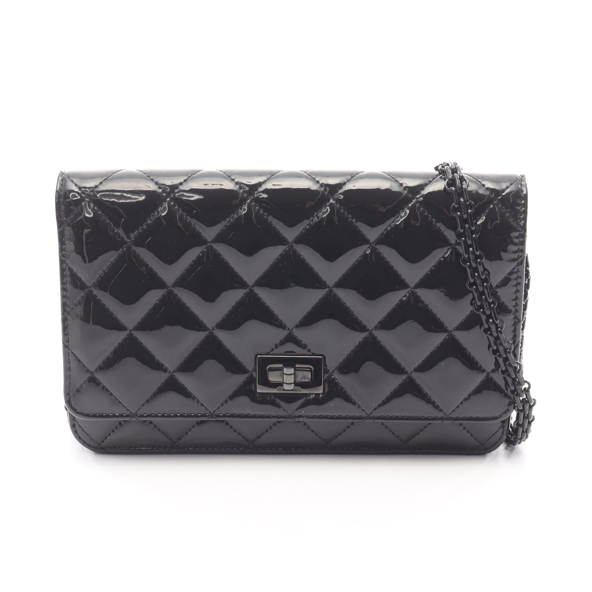 2.55 マトラッセ チェーンウォレット エナメルレザー ブラック シルバー金具 シャネル バッグ CHANEL