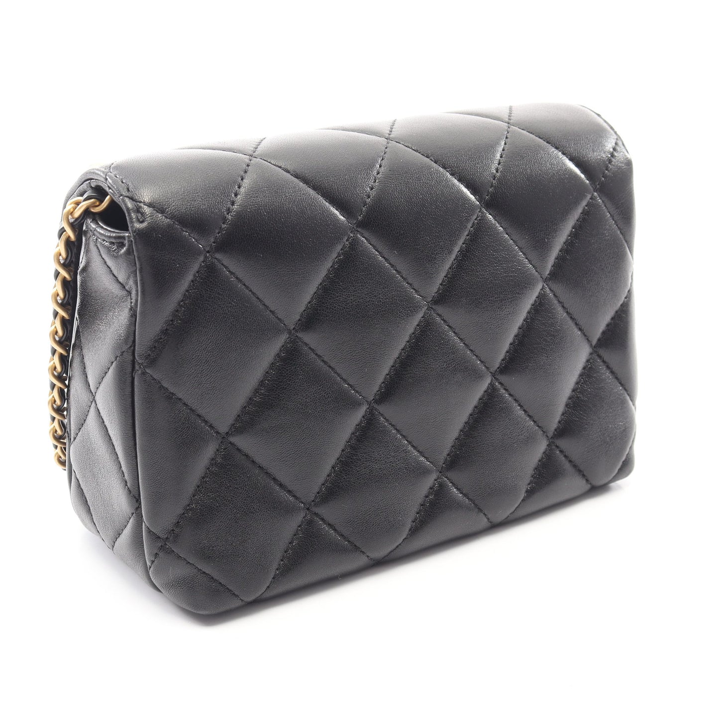 マトラッセ ミニフラップバッグ チェーンショルダーバッグ ラムスキン ブラック ゴールド金具 シャネル バッグ CHANEL