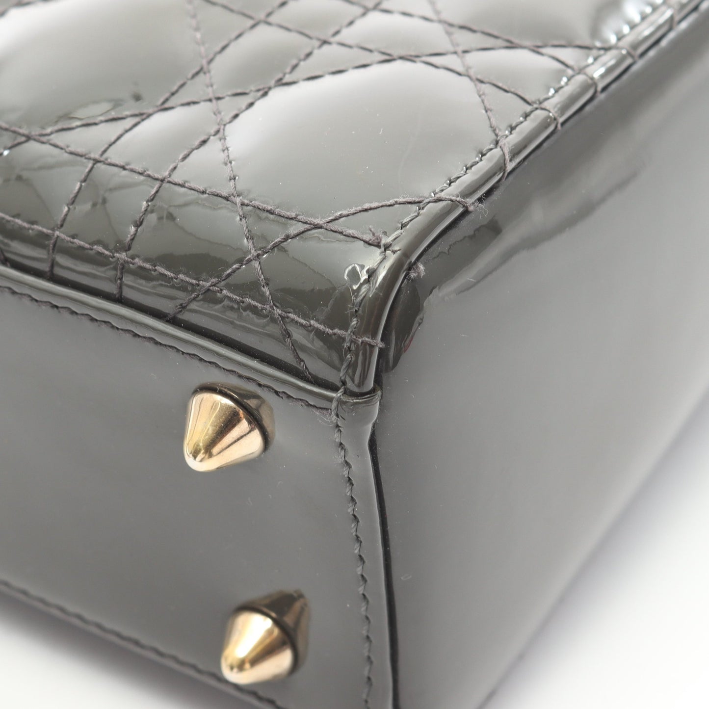 レディディオール スモール カナージュ 2WAY ハンドバッグ エナメルレザー グレーグリーン クリスチャンディオール バッグ Christian Dior