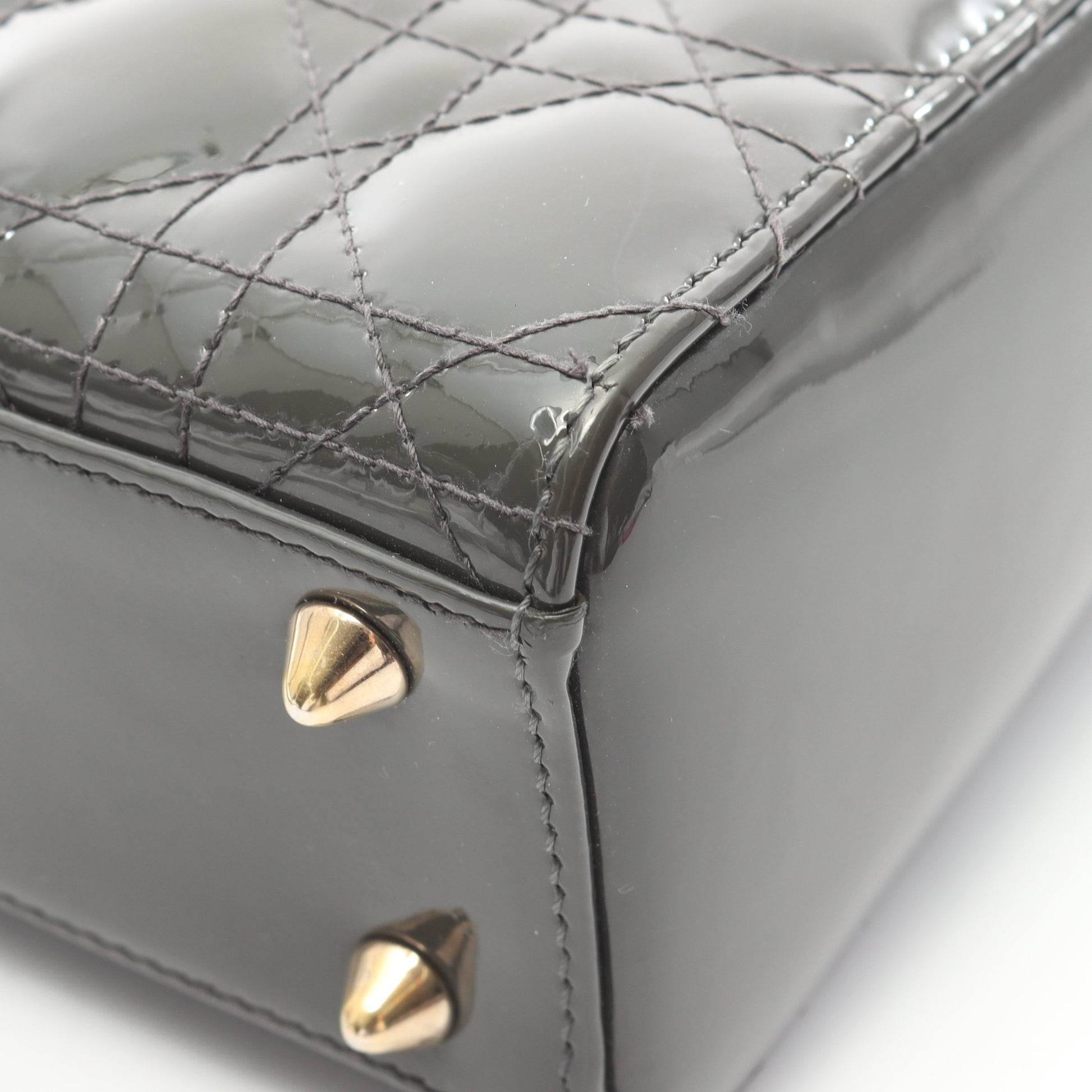 レディディオール スモール カナージュ 2WAY ハンドバッグ エナメルレザー グレーグリーン クリスチャンディオール バッグ Christian Dior