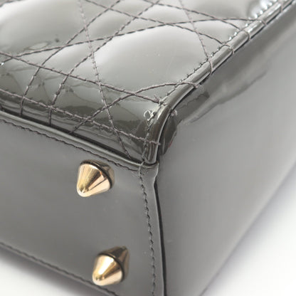 レディディオール スモール カナージュ 2WAY ハンドバッグ エナメルレザー グレーグリーン クリスチャンディオール バッグ Christian Dior
