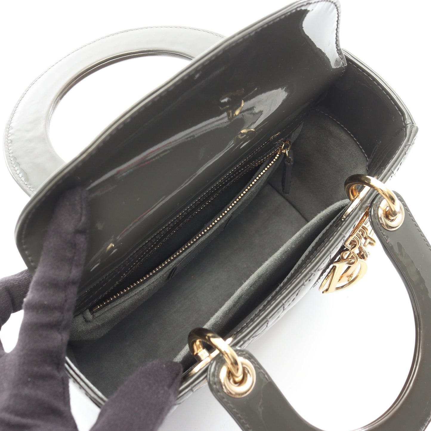 レディディオール スモール カナージュ 2WAY ハンドバッグ エナメルレザー グレーグリーン クリスチャンディオール バッグ Christian Dior