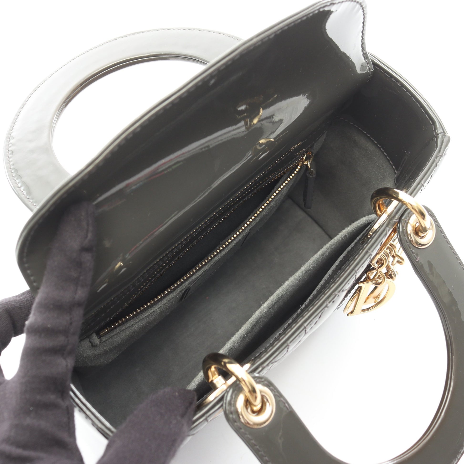 レディディオール スモール カナージュ 2WAY ハンドバッグ エナメルレザー グレーグリーン クリスチャンディオール バッグ Christian Dior