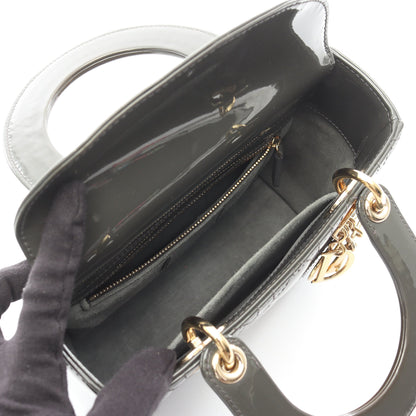 レディディオール スモール カナージュ 2WAY ハンドバッグ エナメルレザー グレーグリーン クリスチャンディオール バッグ Christian Dior