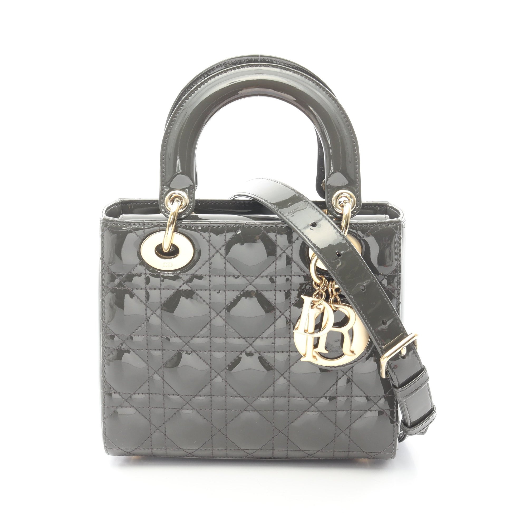 レディディオール スモール カナージュ 2WAY ハンドバッグ エナメルレザー グレーグリーン クリスチャンディオール バッグ Christian Dior