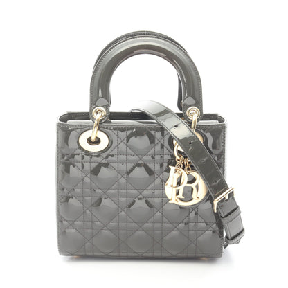 レディディオール スモール カナージュ 2WAY ハンドバッグ エナメルレザー グレーグリーン クリスチャンディオール バッグ Christian Dior