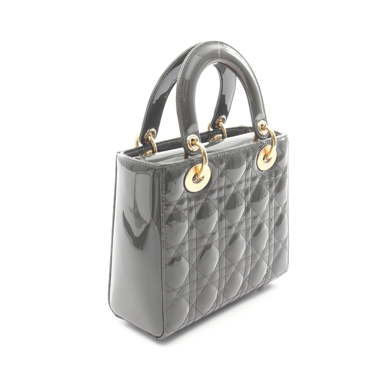 レディディオール スモール カナージュ 2WAY ハンドバッグ エナメルレザー グレーグリーン クリスチャンディオール バッグ Christian Dior