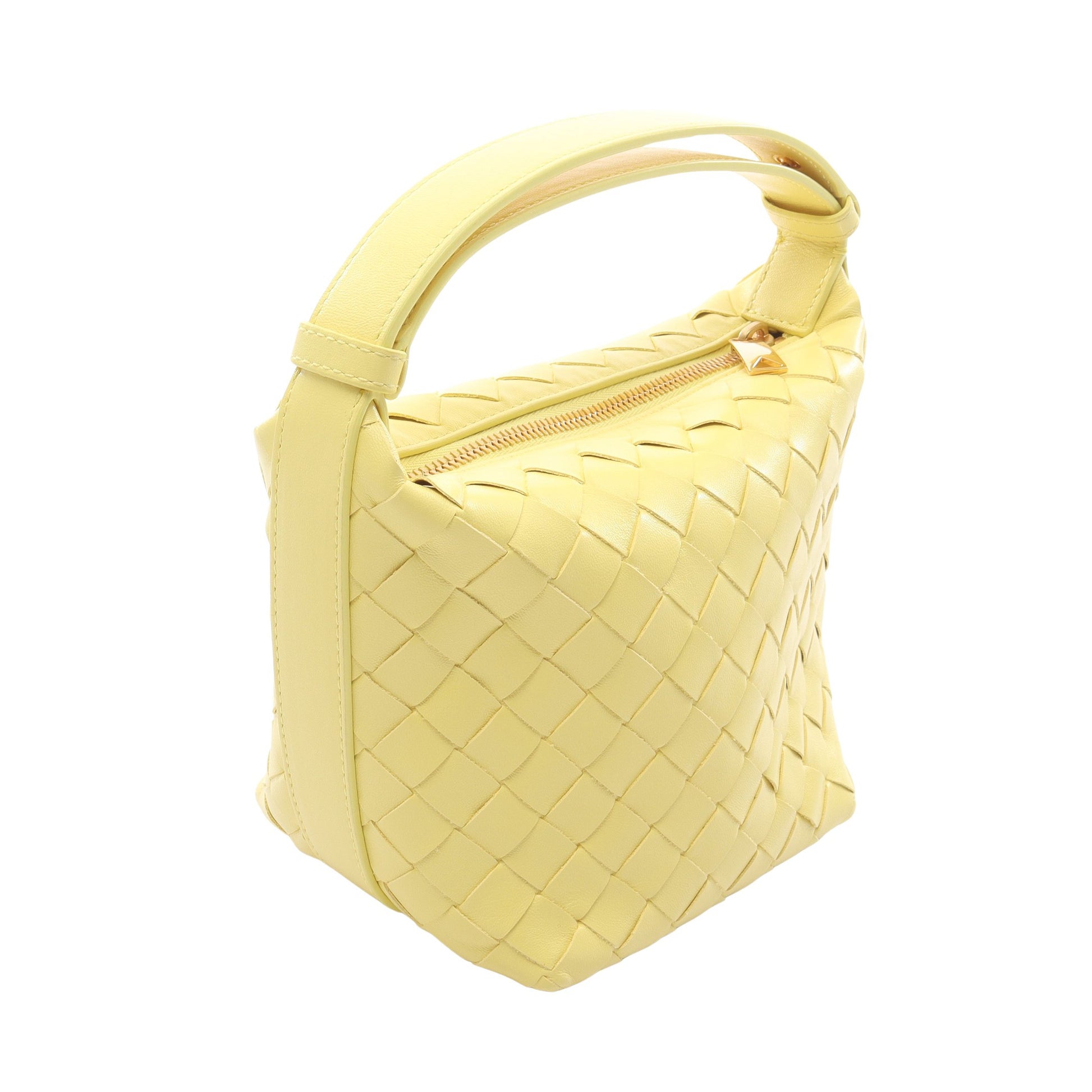 キャンディー ウォレス イントレチャート ハンドバッグ レザー ライトイエロー ボッテガヴェネタ バッグ BOTTEGA VENETA
