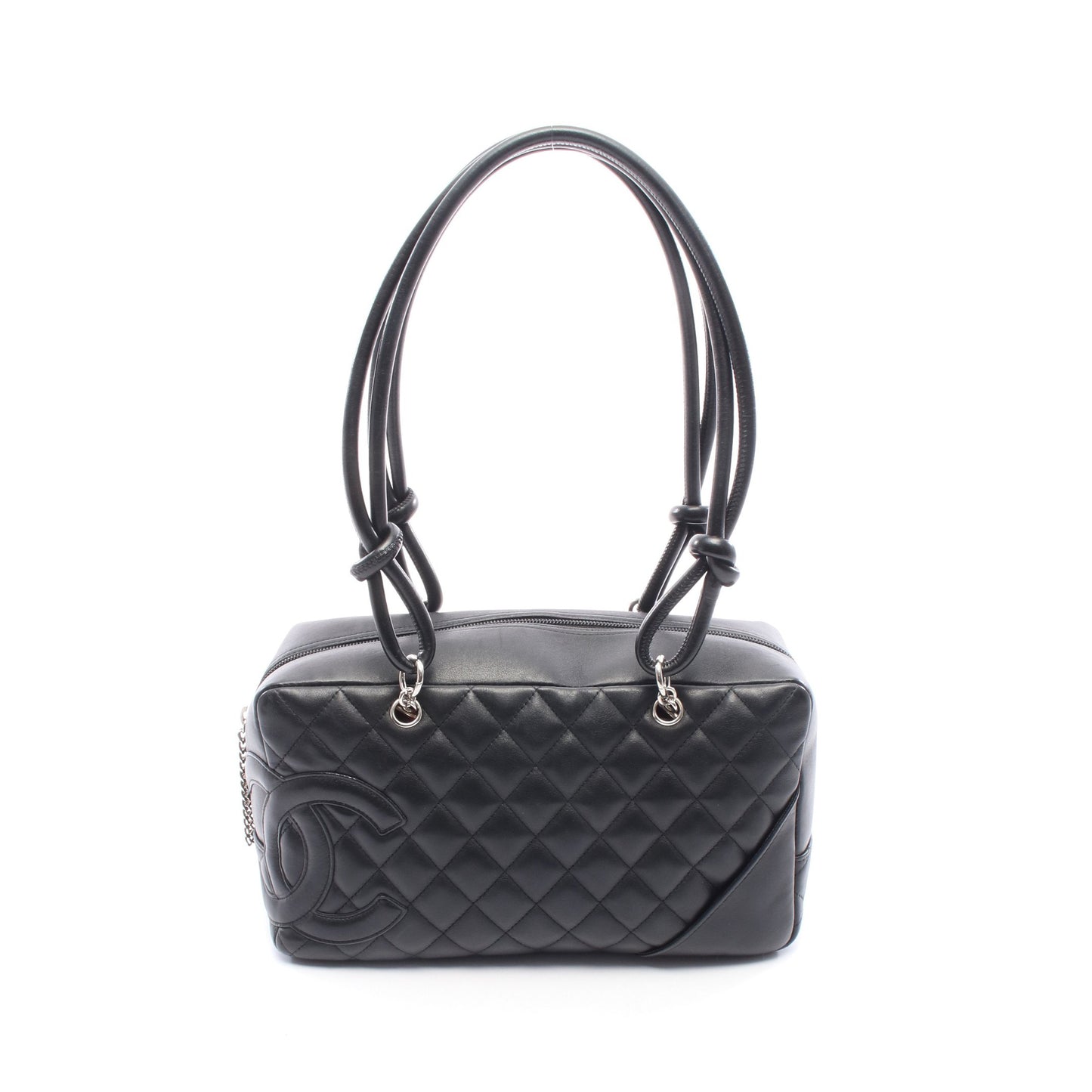 カンボンライン ボーリングバッグ ショルダーバッグ レザー ブラック シルバー金具 シャネル バッグ CHANEL