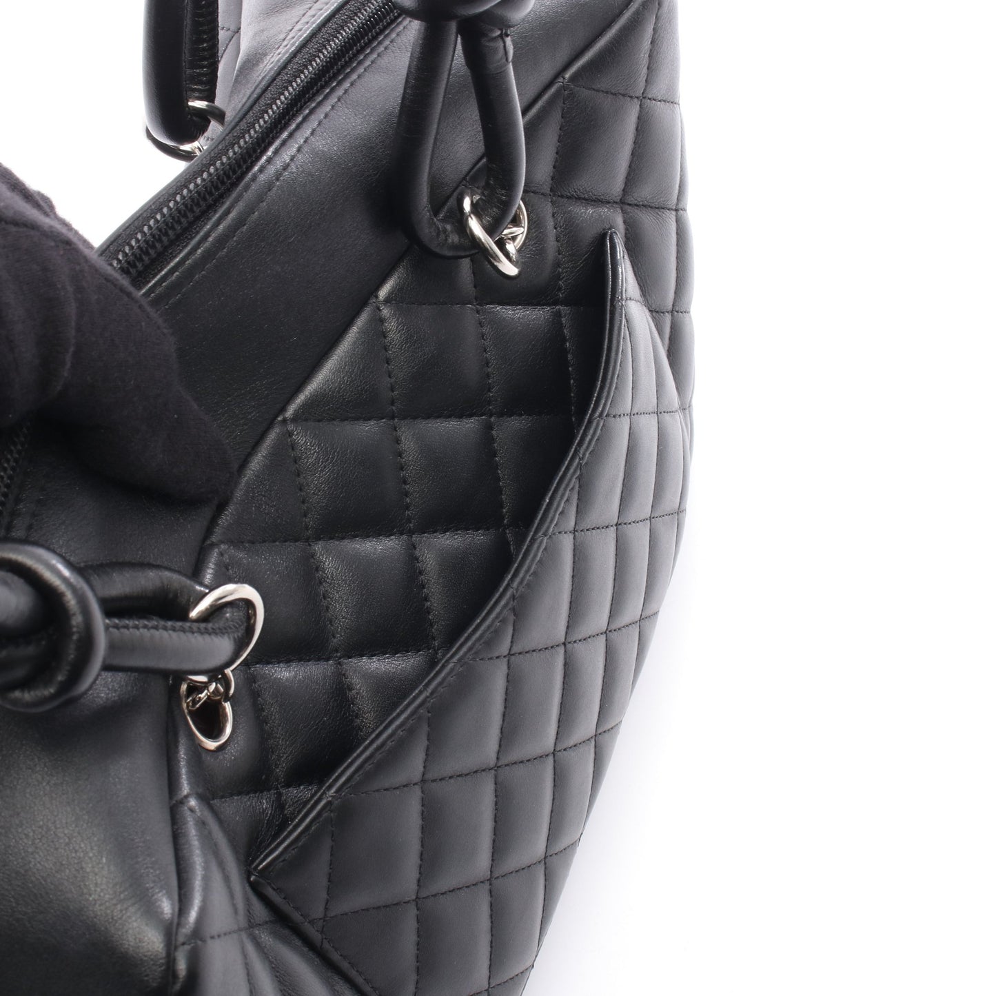 カンボンライン ボーリングバッグ ショルダーバッグ レザー ブラック シルバー金具 シャネル バッグ CHANEL