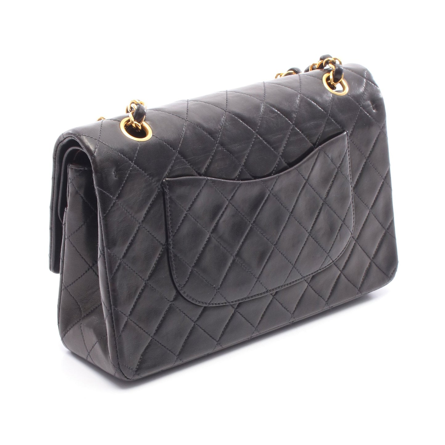 マトラッセ Wフラップ Wチェーンショルダーバッグ ラムスキン ブラック ゴールド金具 シャネル バッグ CHANEL
