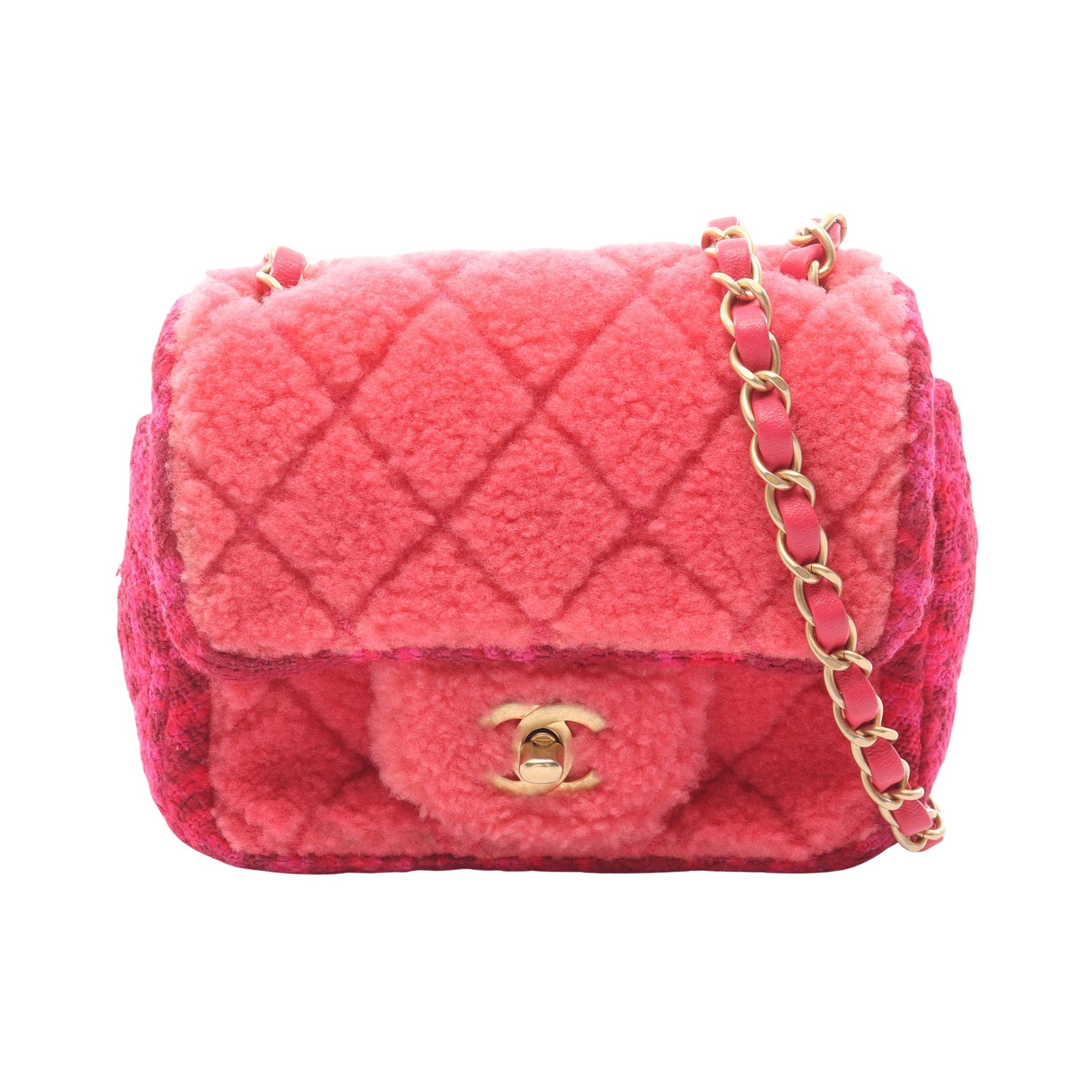 ミニマトラッセ チェーンショルダーバッグ ツイード ボア ピンクパープル ピンク ゴールド金具 シャネル バッグ CHANEL