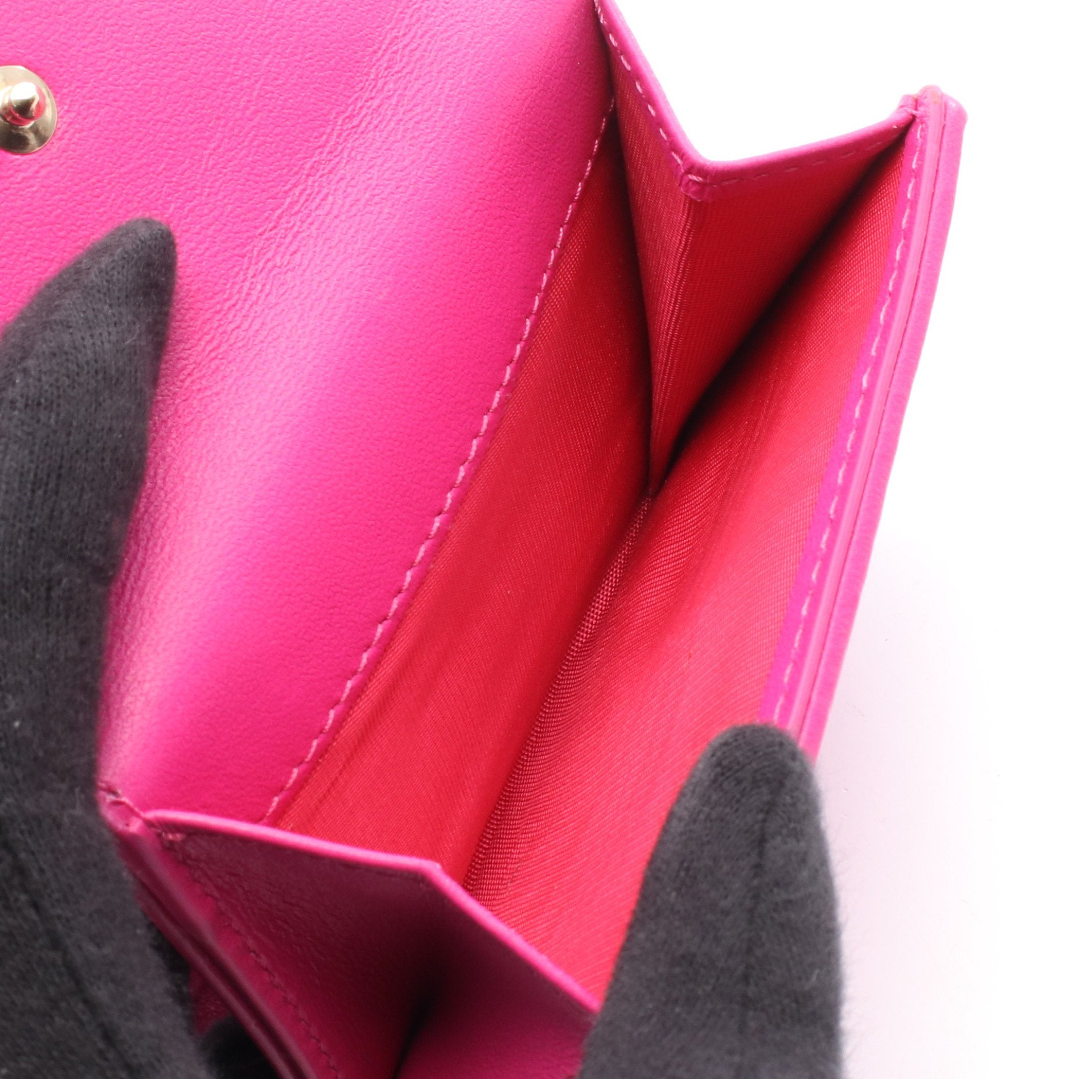 LADY DIOR ロータスウォレット 三つ折り財布 レザー ピンクパープル LADY DIOR ロータスウォレット 三つ折り財布 レザー ピンクパープル
