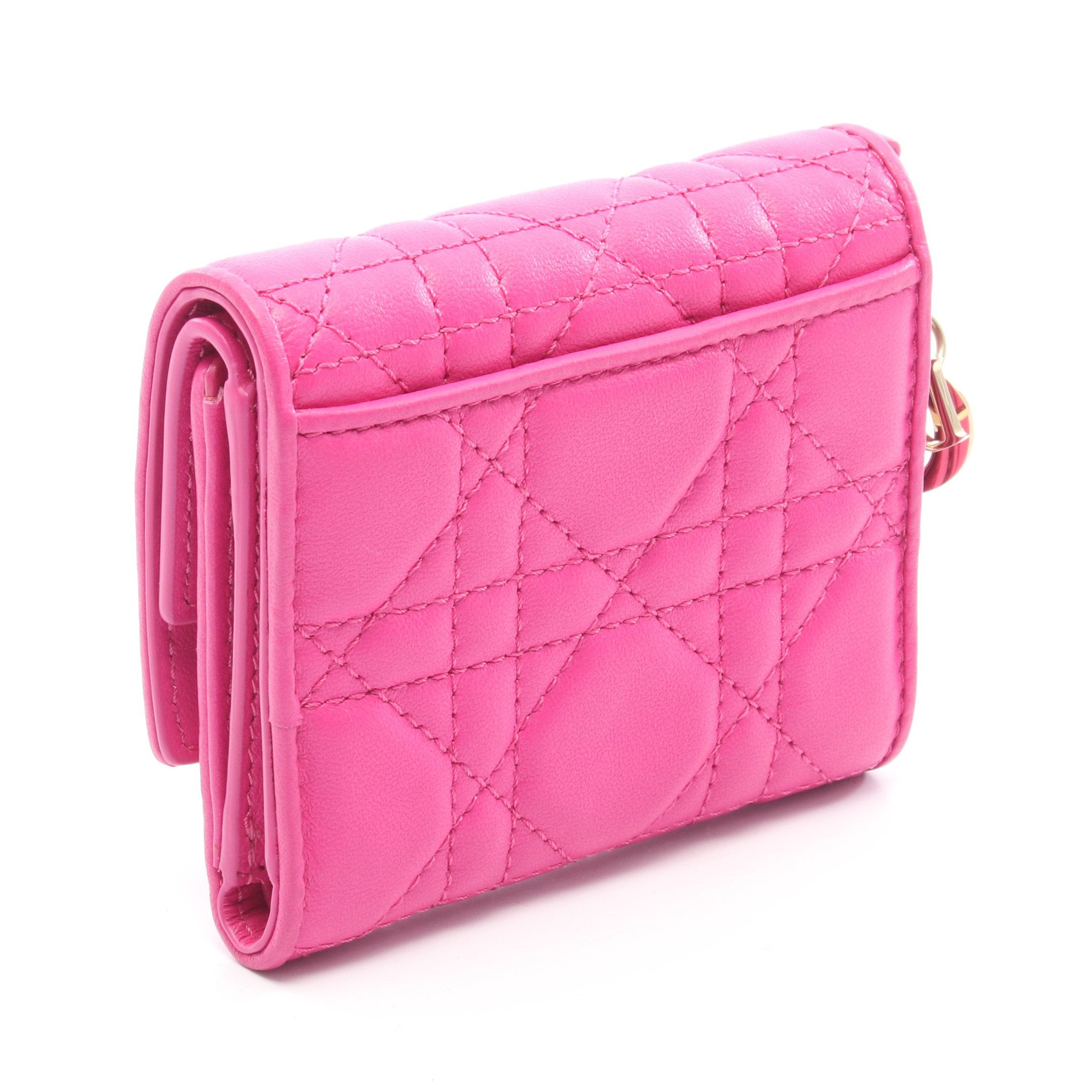 LADY DIOR ロータスウォレット 三つ折り財布 レザー ピンクパープル LADY DIOR ロータスウォレット 三つ折り財布 レザー ピンクパープル
