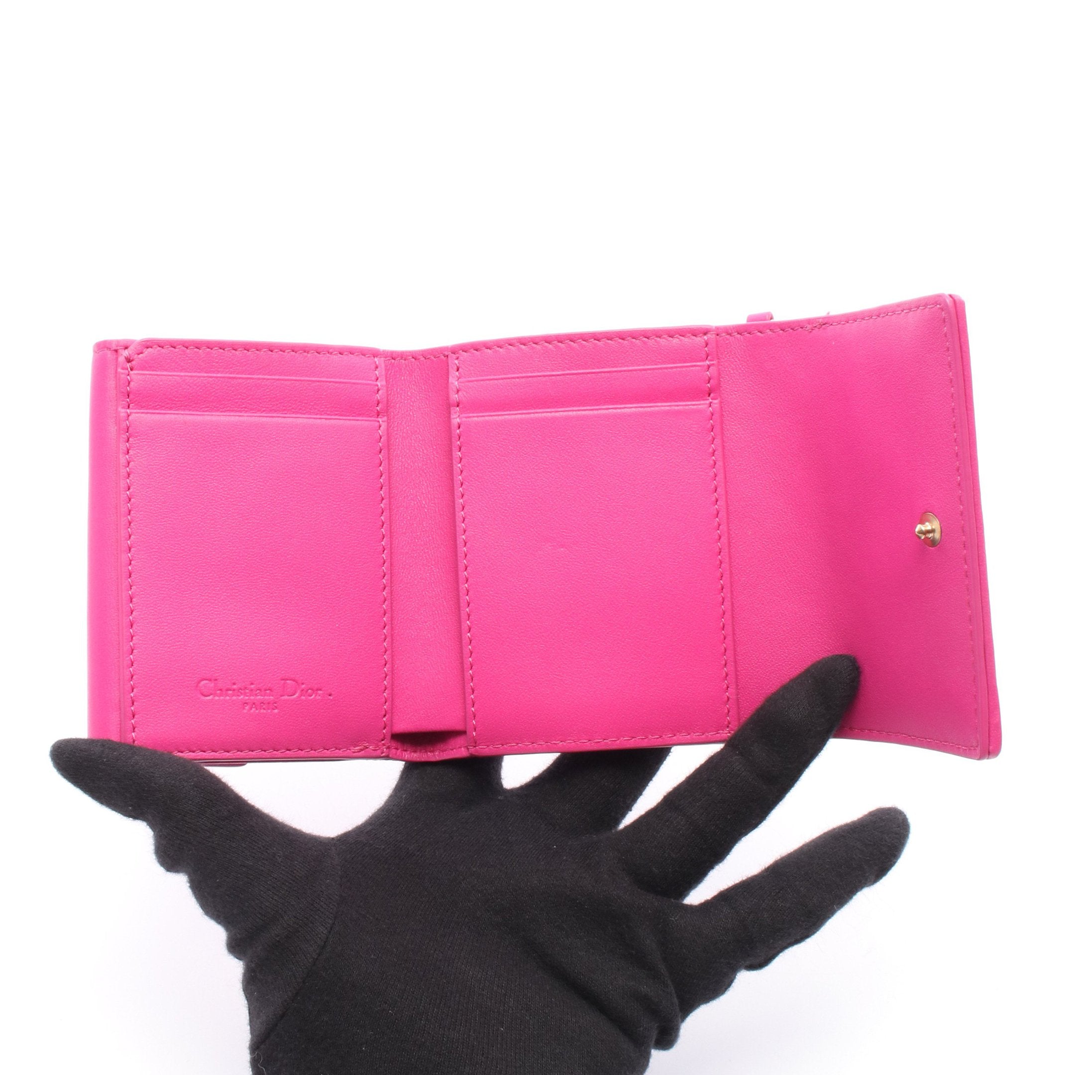 LADY DIOR ロータスウォレット 三つ折り財布 レザー ピンクパープル