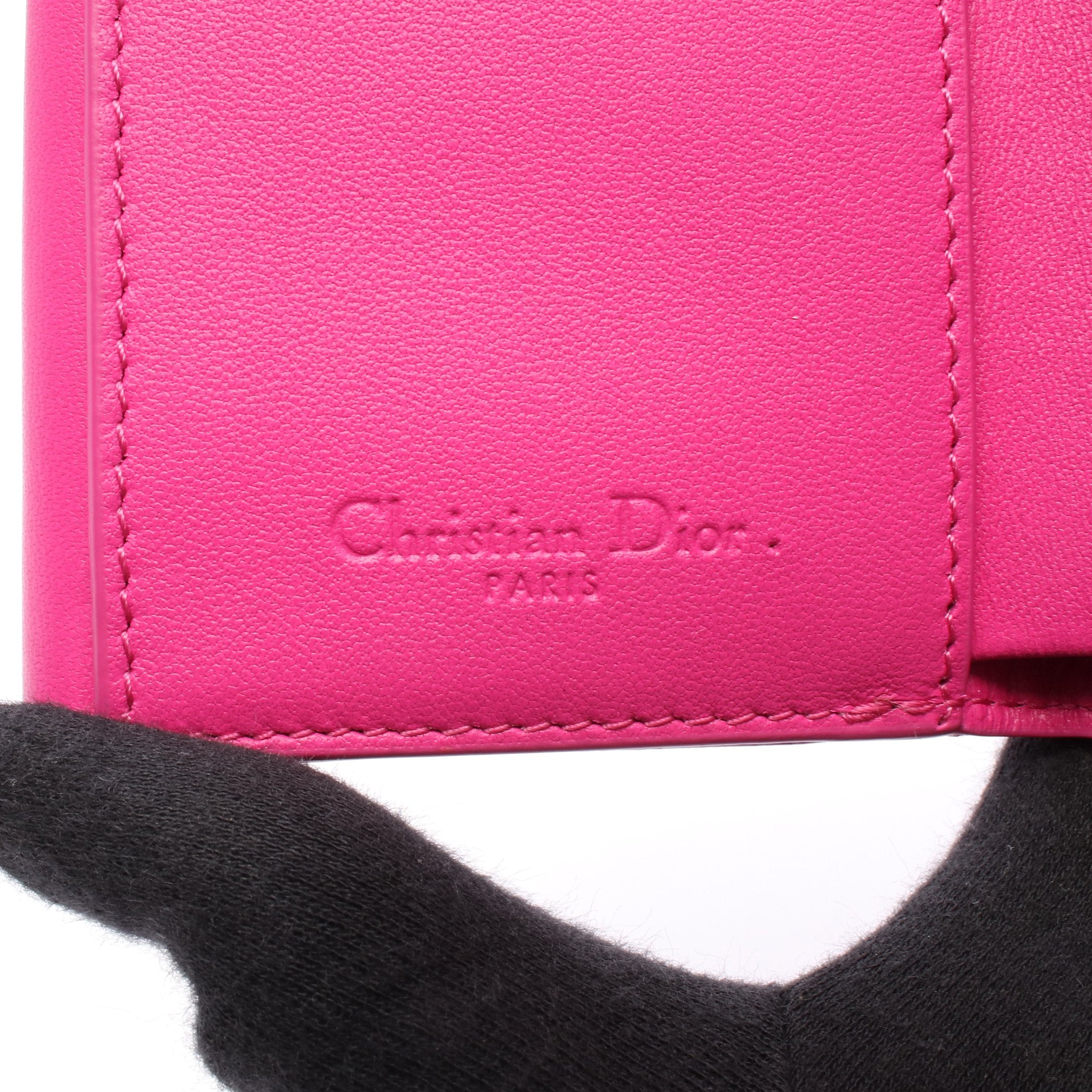 LADY DIOR ロータスウォレット 三つ折り財布 レザー ピンクパープル