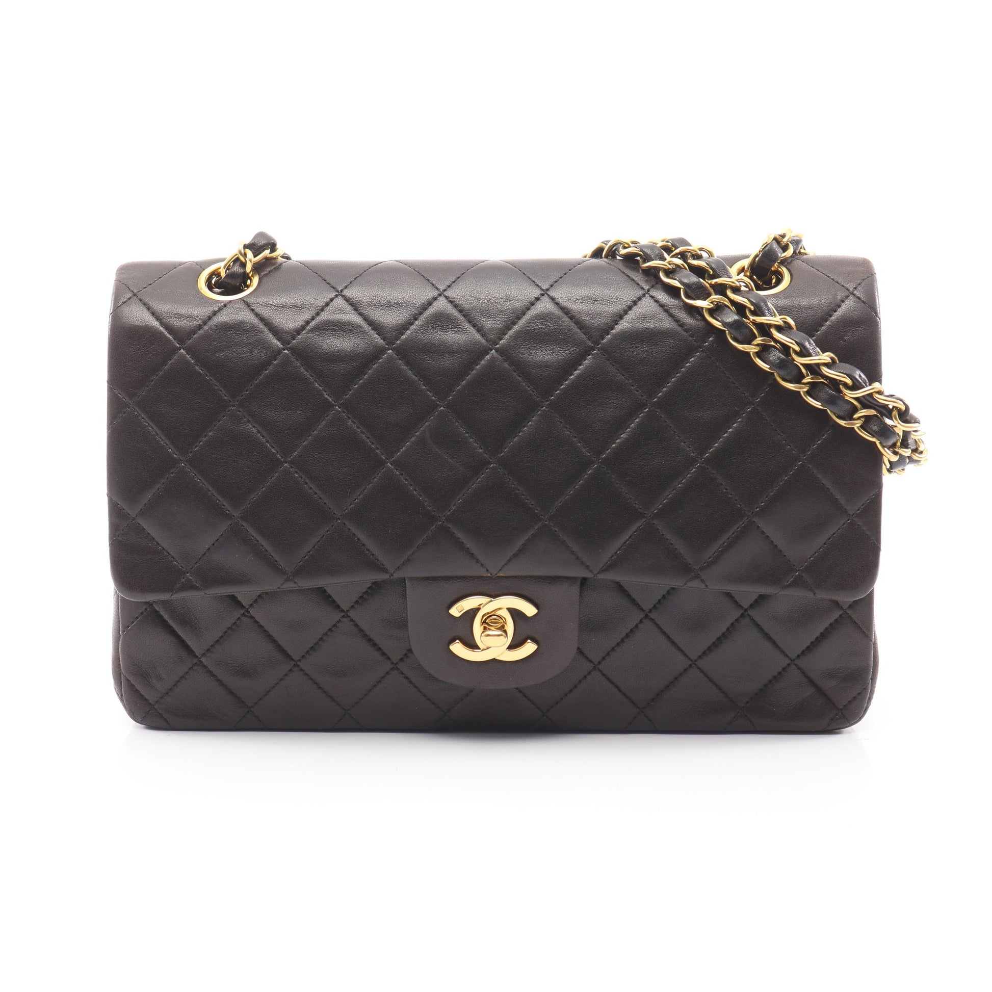 マトラッセ Wフラップ Wチェーンショルダーバッグ ラムスキン ブラック ゴールド金具 シャネル バッグ CHANEL