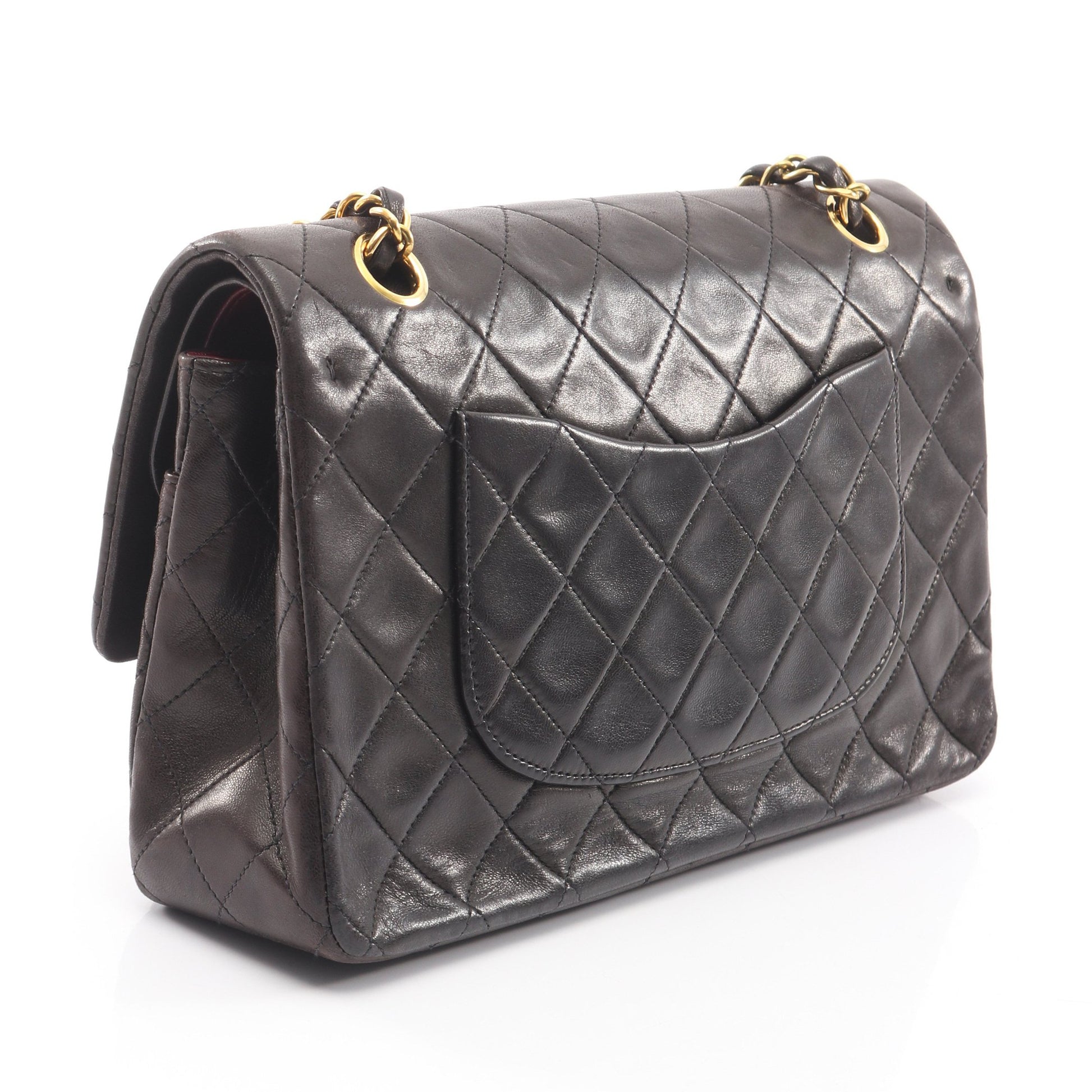 マトラッセ Wフラップ Wチェーンショルダーバッグ ラムスキン ブラック ゴールド金具 シャネル バッグ CHANEL