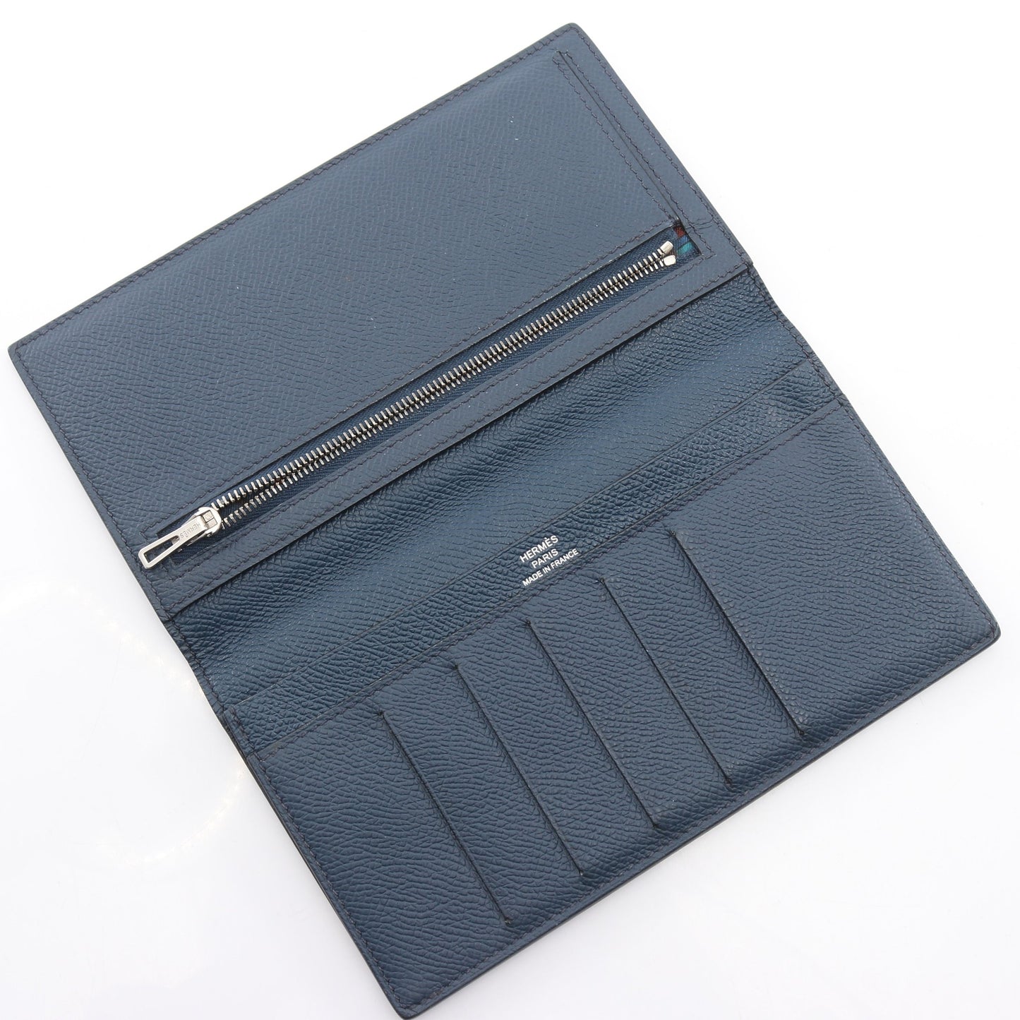 シチズン ツイル ロング シルクイン ブルードプリュス 二つ折り長財布 ヴォーエプソン ネイビー シルバー金具 Y刻印 エルメス 財布・小物 HERMES