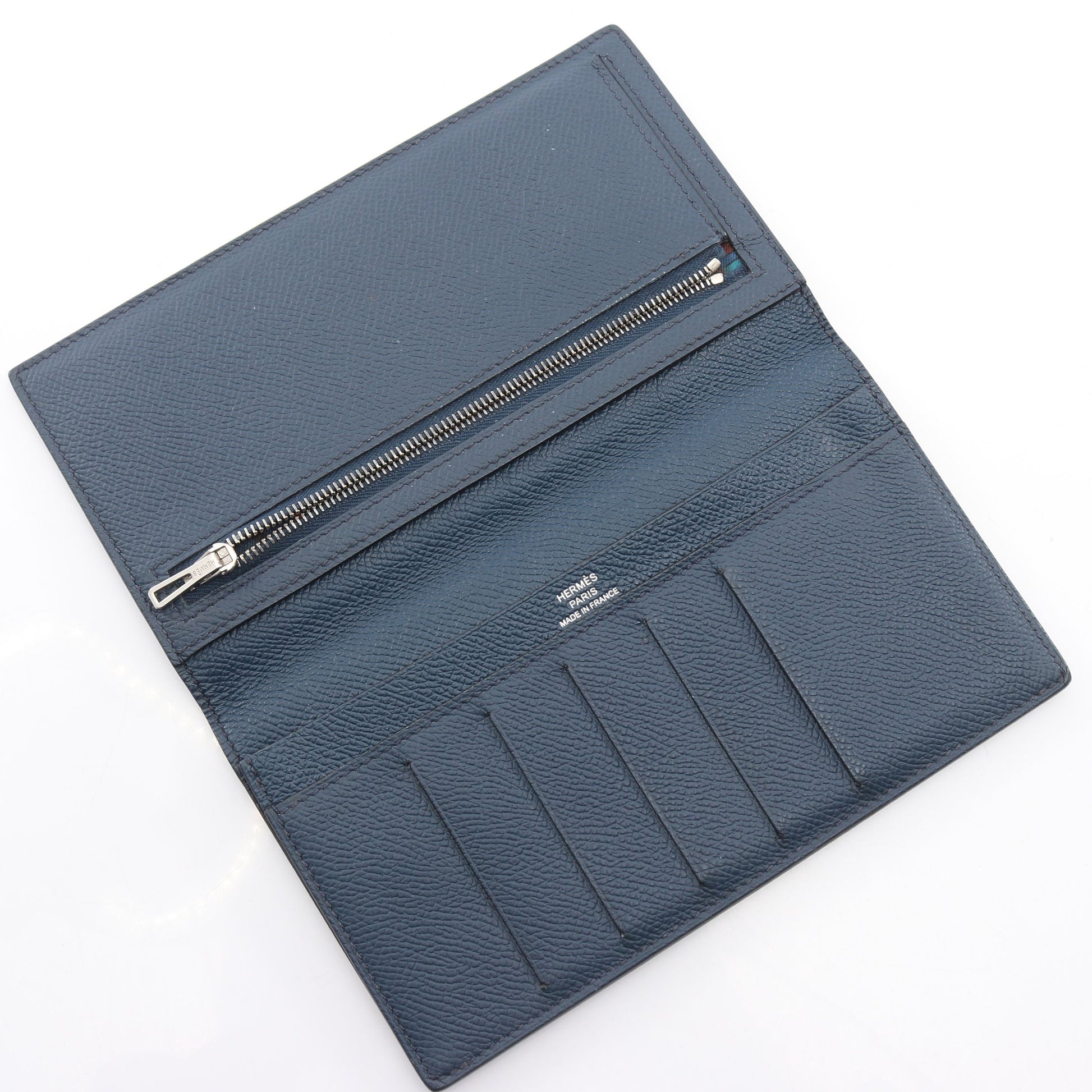 シチズン ツイル ロング シルクイン ブルードプリュス 二つ折り長財布 ヴォーエプソン ネイビー シルバー金具 Y刻印 エルメス 財布・小物 HERMES