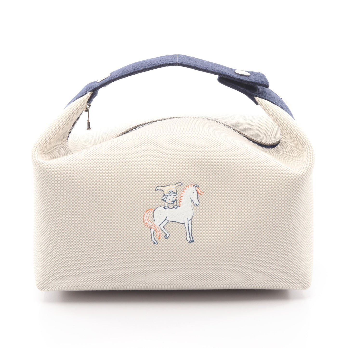 ブリッドアブラックGM カブリオル ハンドバッグ キャンバス ライトベージュ ネイビー シルバー金具 エルメス バッグ HERMES