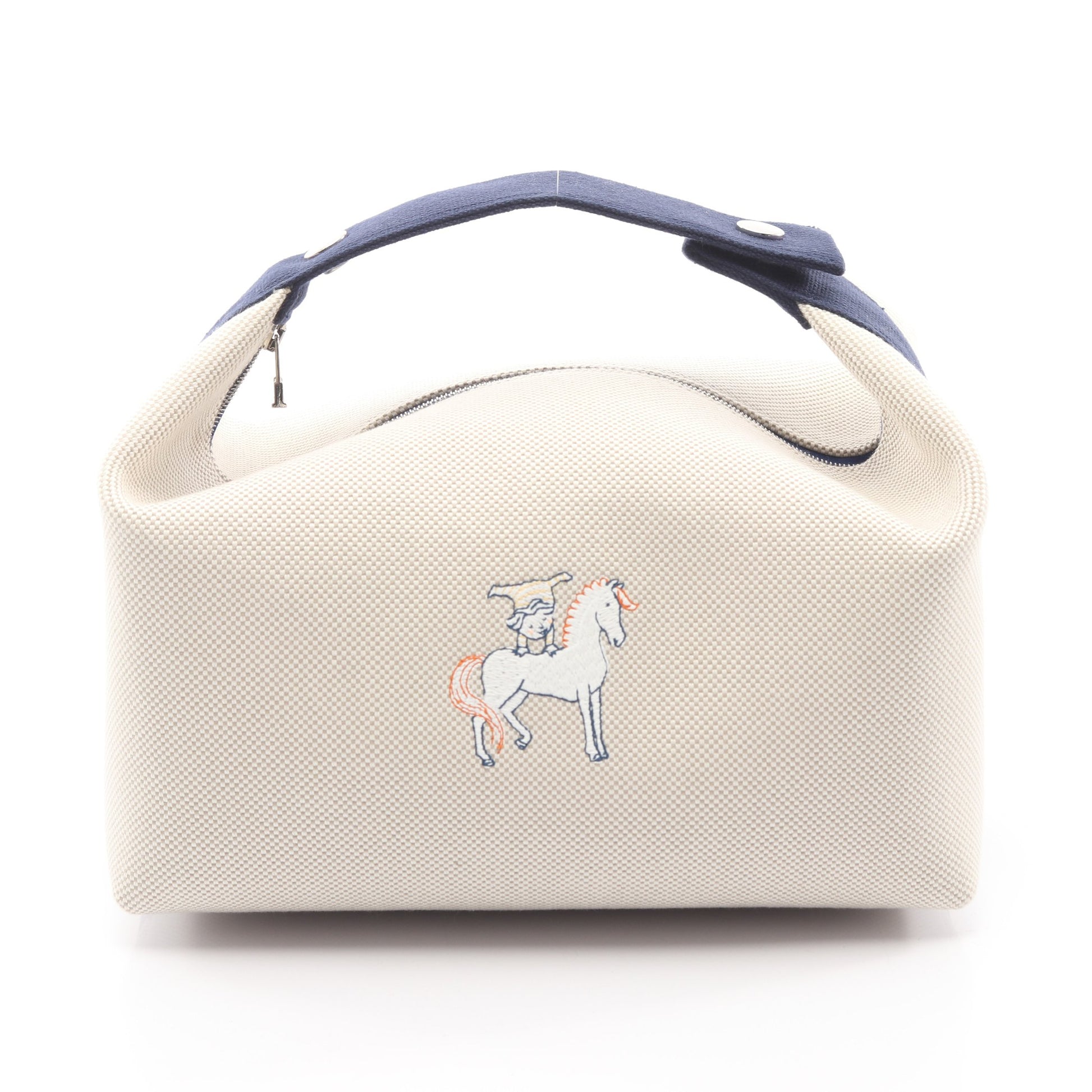 ブリッドアブラックGM カブリオル ハンドバッグ キャンバス ライトベージュ ネイビー シルバー金具 エルメス バッグ HERMES