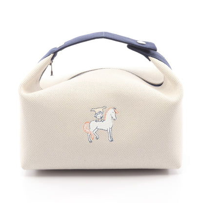 ブリッドアブラックGM カブリオル ハンドバッグ キャンバス ライトベージュ ネイビー シルバー金具 エルメス バッグ HERMES