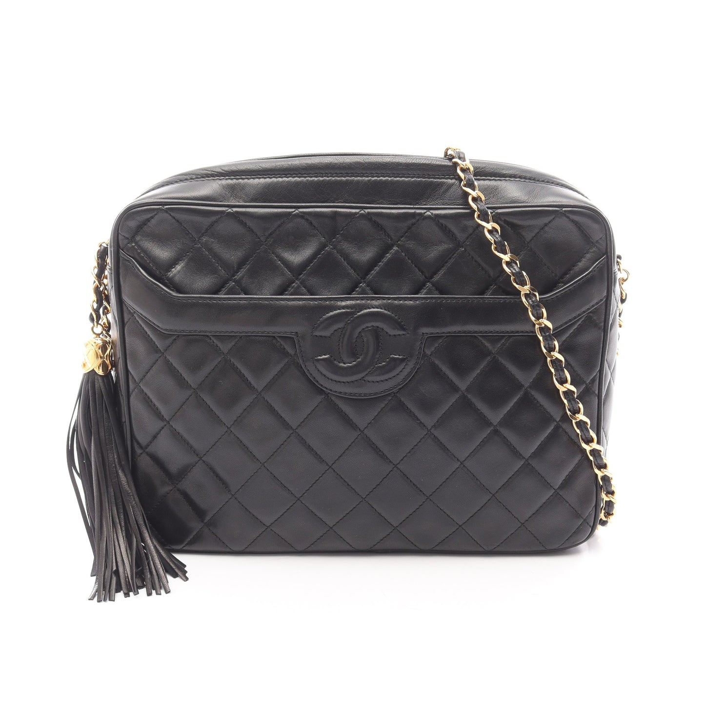 マトラッセ チェーンショルダーバッグ ラムスキン ブラック ゴールド金具 シャネル バッグ CHANEL
