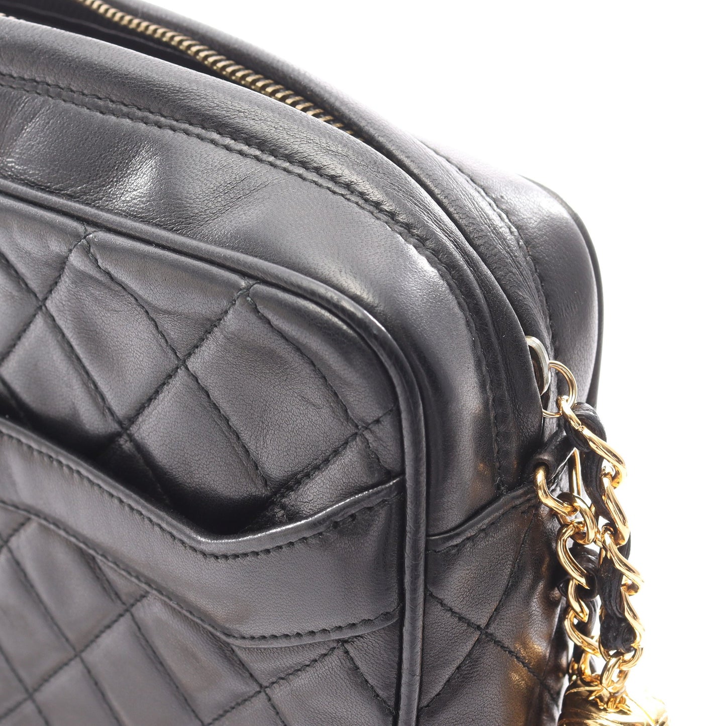 マトラッセ チェーンショルダーバッグ ラムスキン ブラック ゴールド金具 シャネル バッグ CHANEL