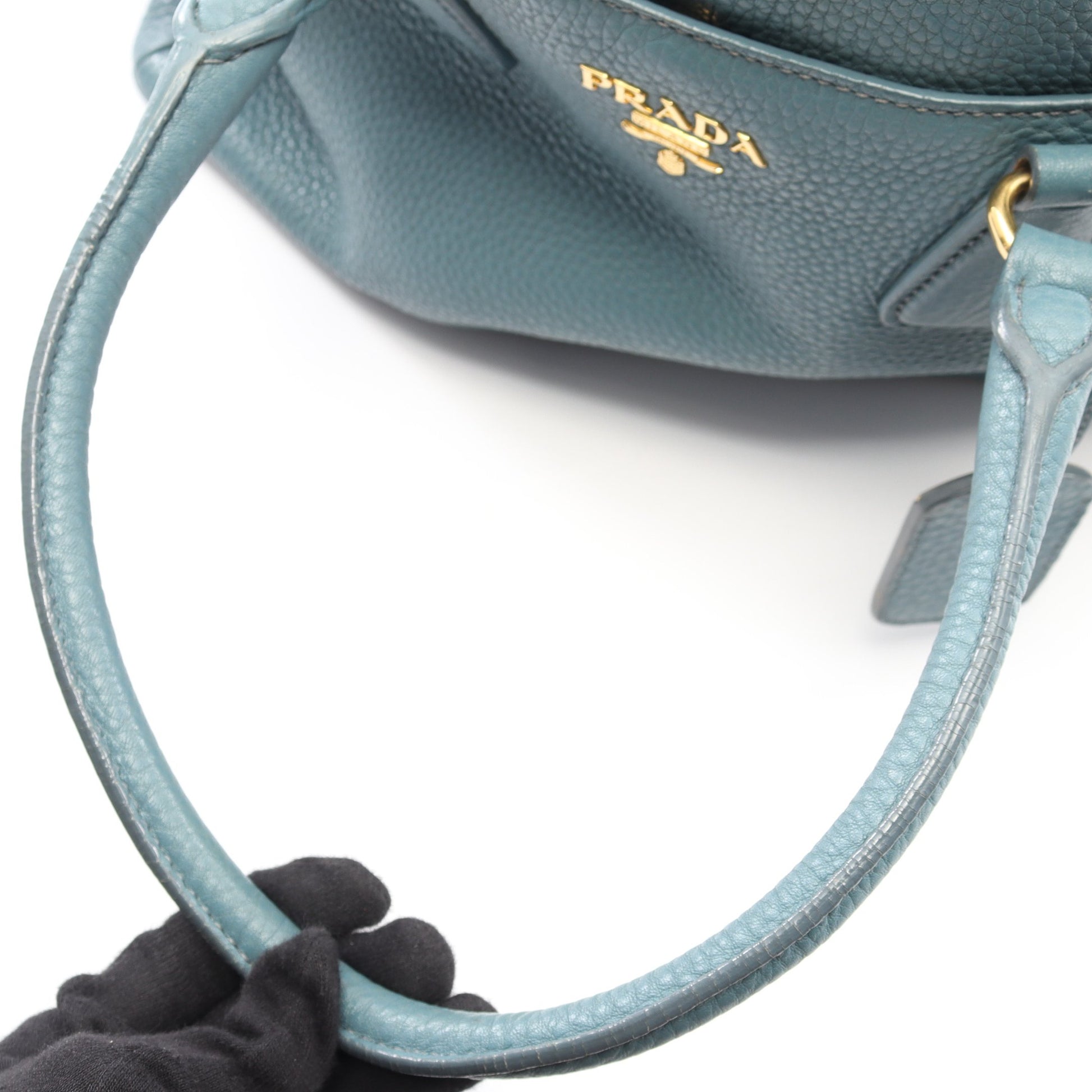 ヴィッテロダイノ 2WAY ハンドバッグ トートバッグ レザー ブルーグリーン プラダ バッグ PRADA