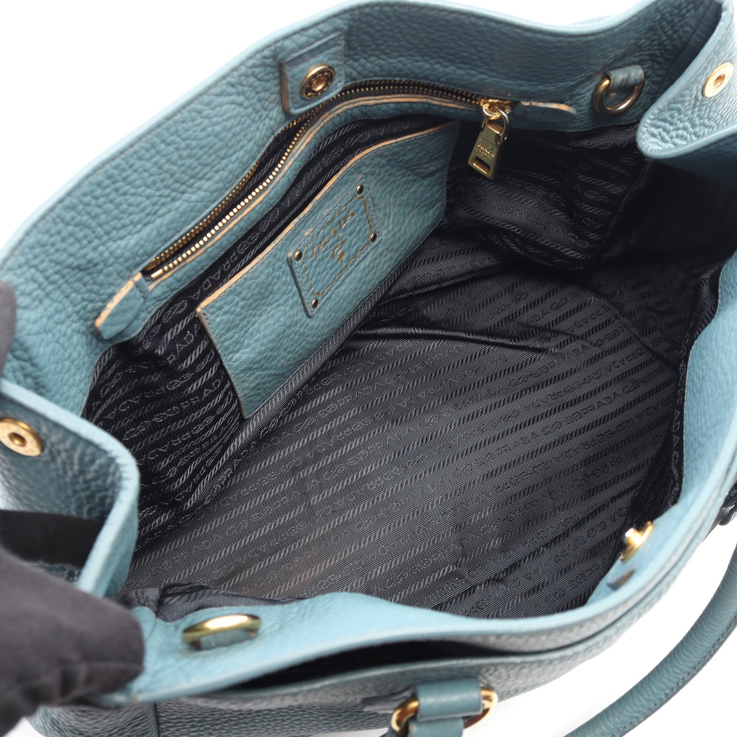 ヴィッテロダイノ 2WAY ハンドバッグ トートバッグ レザー ブルーグリーン プラダ バッグ PRADA