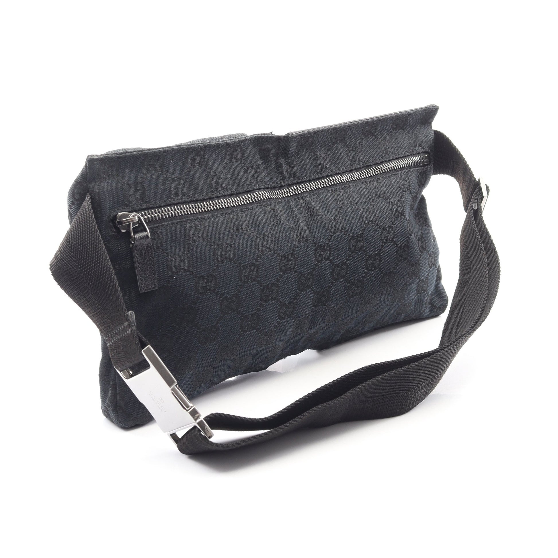 GGキャンバス ボディバッグ ウエストバッグ キャンバス レザー ブラック グッチ バッグ GUCCI