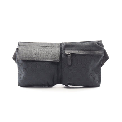 GGキャンバス ボディバッグ ウエストバッグ キャンバス レザー ブラック グッチ バッグ GUCCI