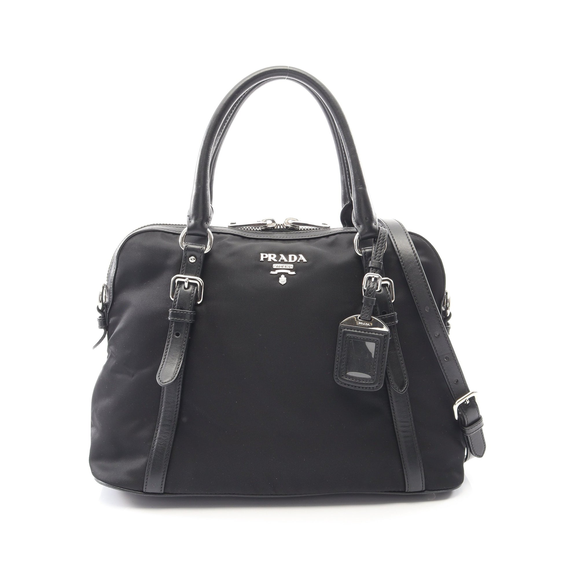 TESSUTO + SOFT CALF 2WAY ハンドバッグ トートバッグ キャンバス レザー ブラック プラダ バッグ PRADA