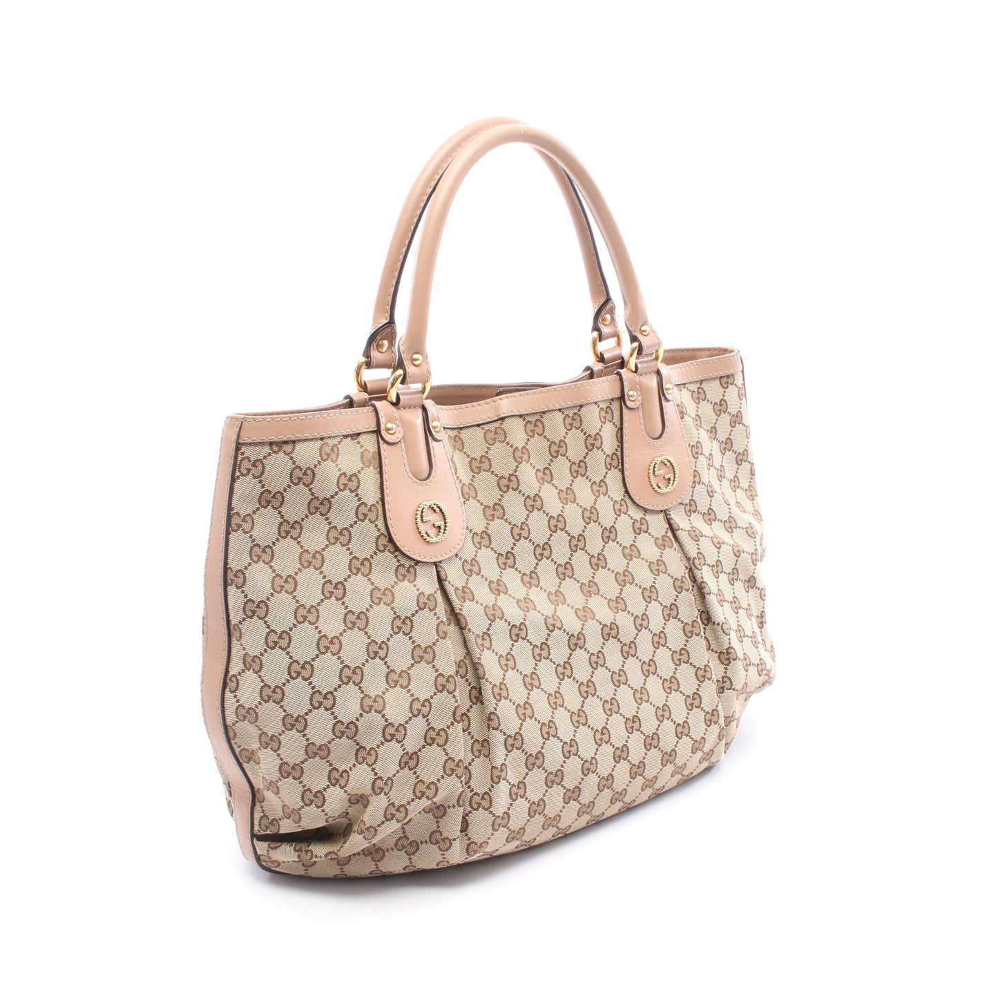 スカーレット ハンドバッグ キャンバス レザー ベージュ ブラウン ピンクベージュ グッチ バッグ GUCCI