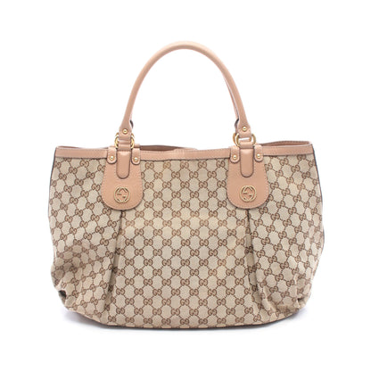 スカーレット ハンドバッグ キャンバス レザー ベージュ ブラウン ピンクベージュ グッチ バッグ GUCCI