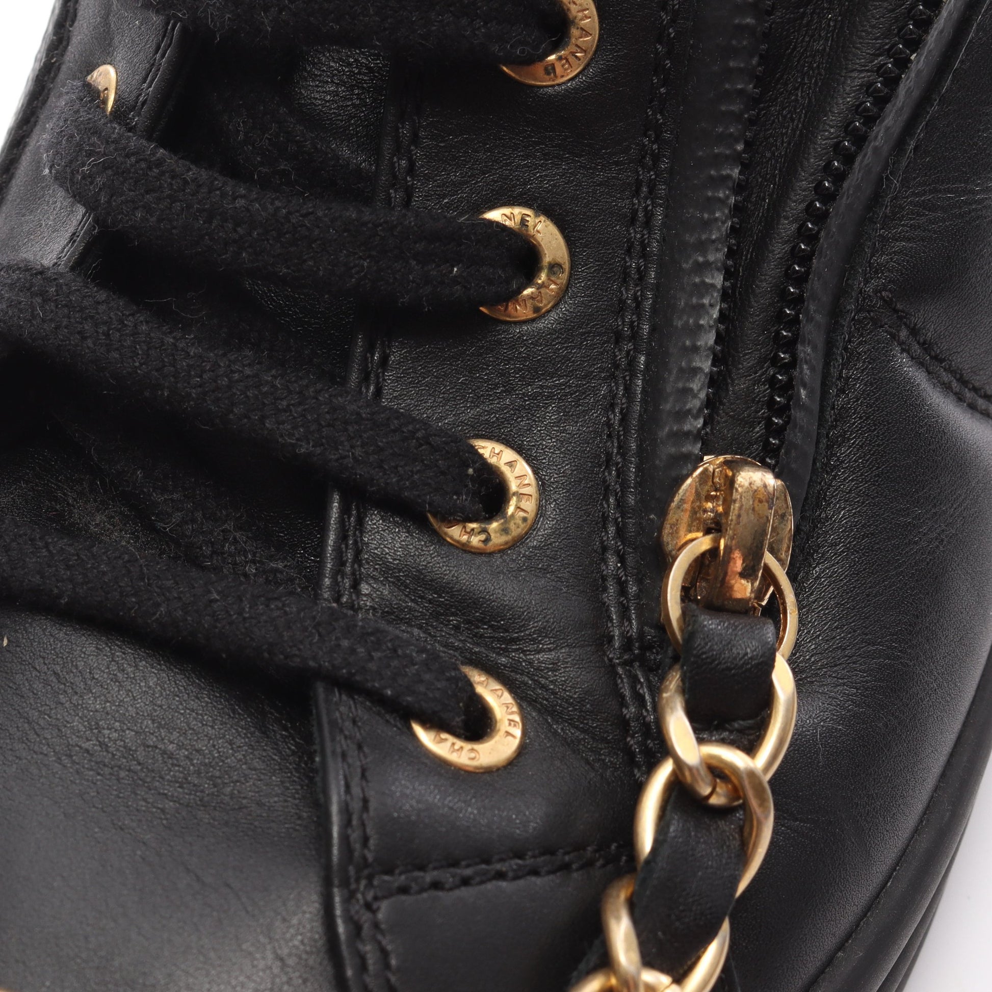 ハイカットスニーカー チェーン レザー ブラック シャネル シューズ CHANEL