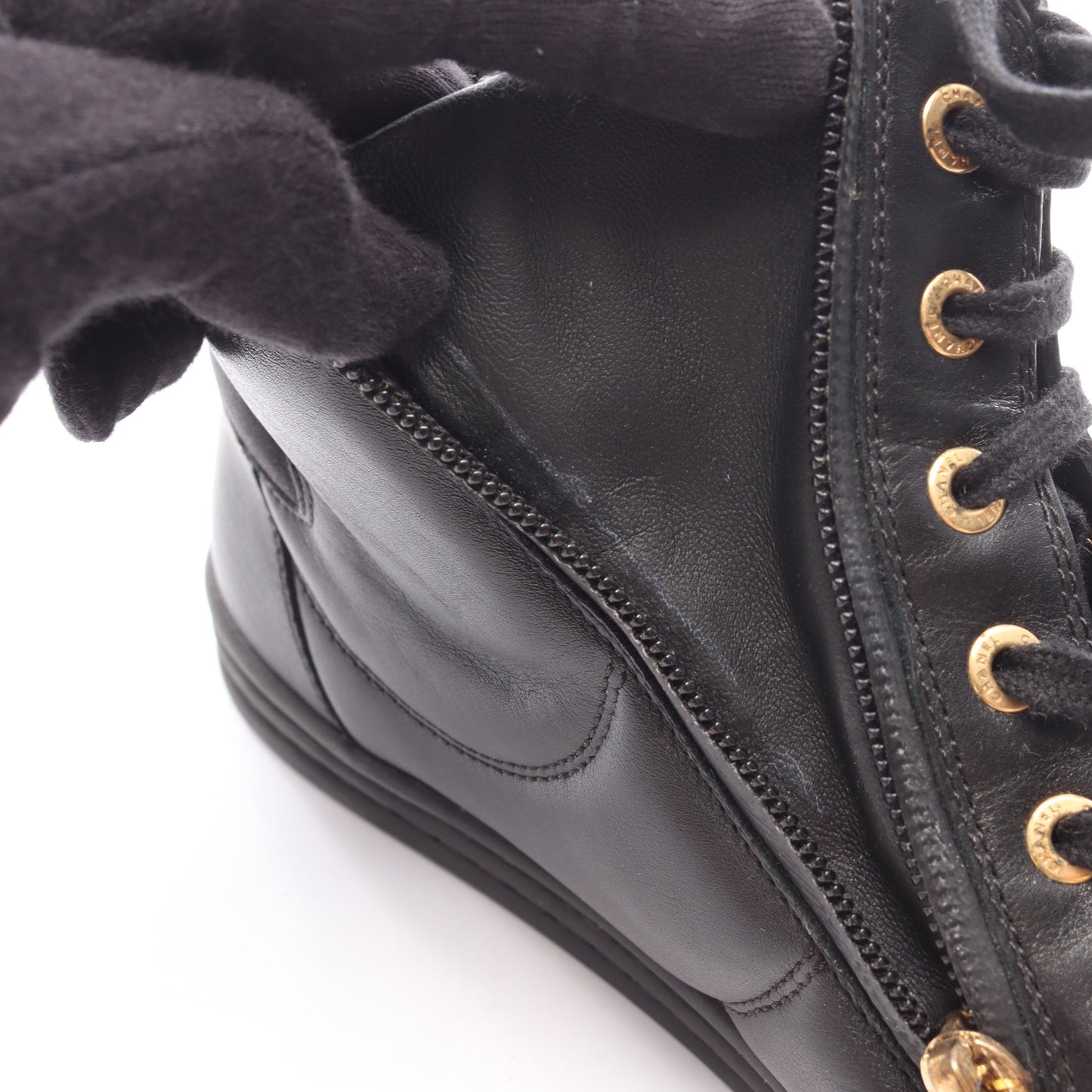 ハイカットスニーカー チェーン レザー ブラック シャネル シューズ CHANEL