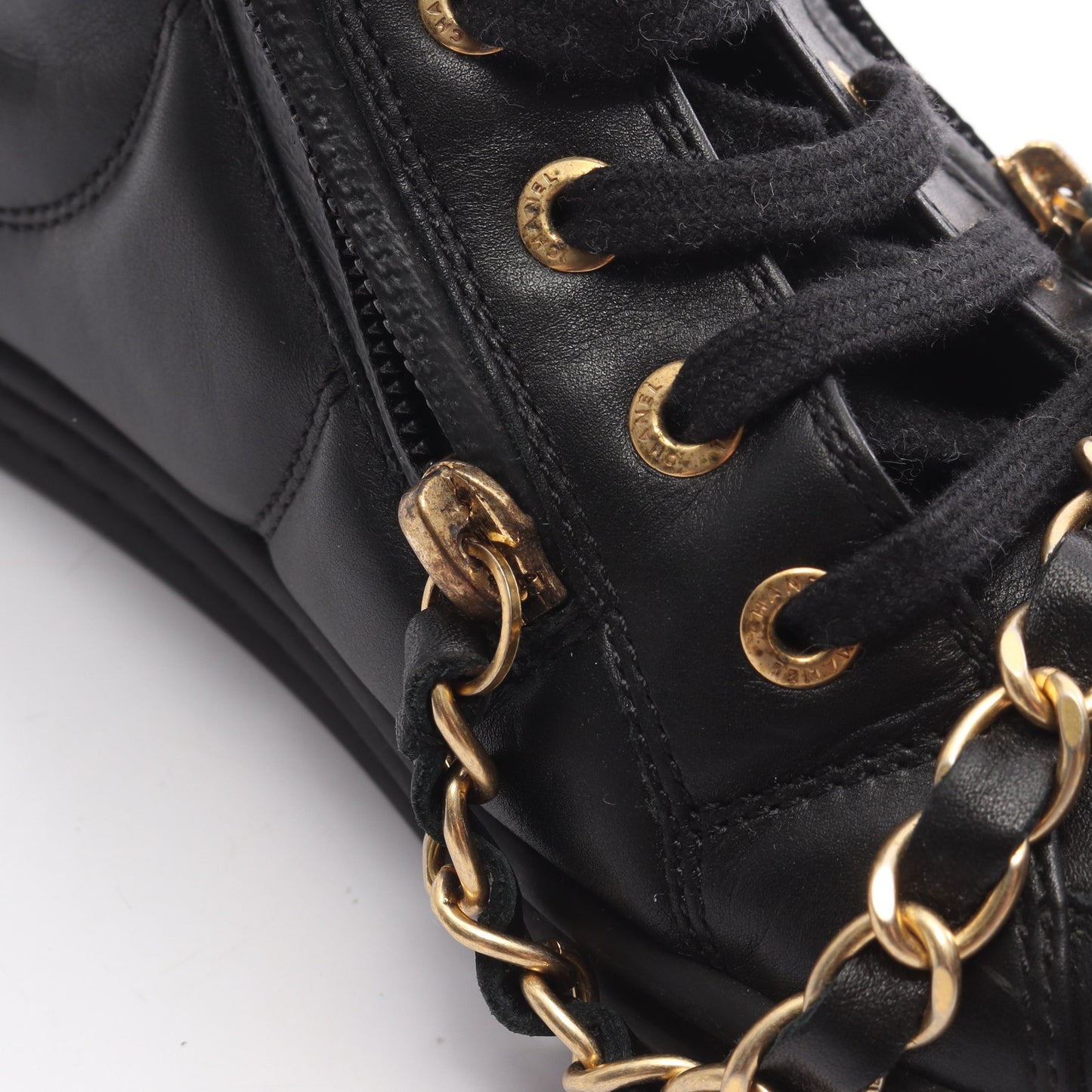 ハイカットスニーカー チェーン レザー ブラック シャネル シューズ CHANEL