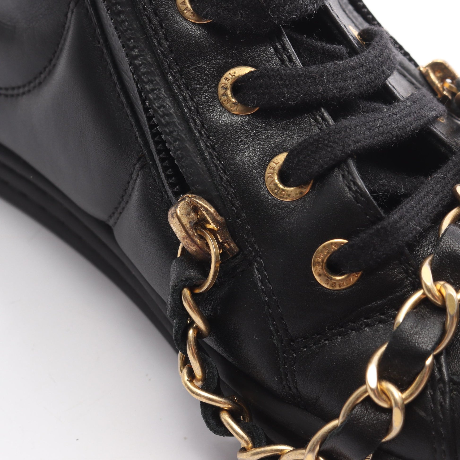 ハイカットスニーカー チェーン レザー ブラック シャネル シューズ CHANEL