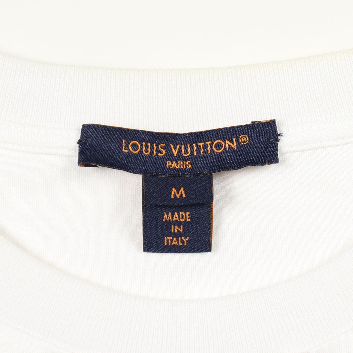 フロックドLV チェーン付き 半袖Tシャツ コットン ホワイト オレンジ ルイヴィトン トップス LOUIS VUITTON