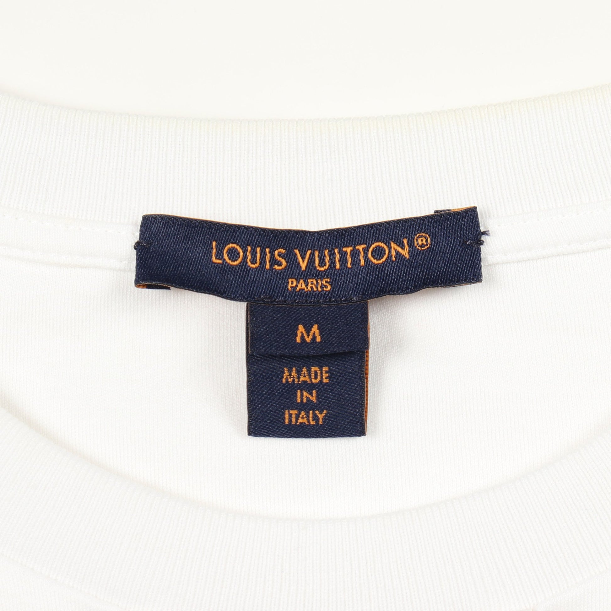 フロックドLV チェーン付き 半袖Tシャツ コットン ホワイト オレンジ ルイヴィトン トップス LOUIS VUITTON