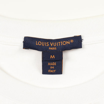 フロックドLV チェーン付き 半袖Tシャツ コットン ホワイト オレンジ ルイヴィトン トップス LOUIS VUITTON
