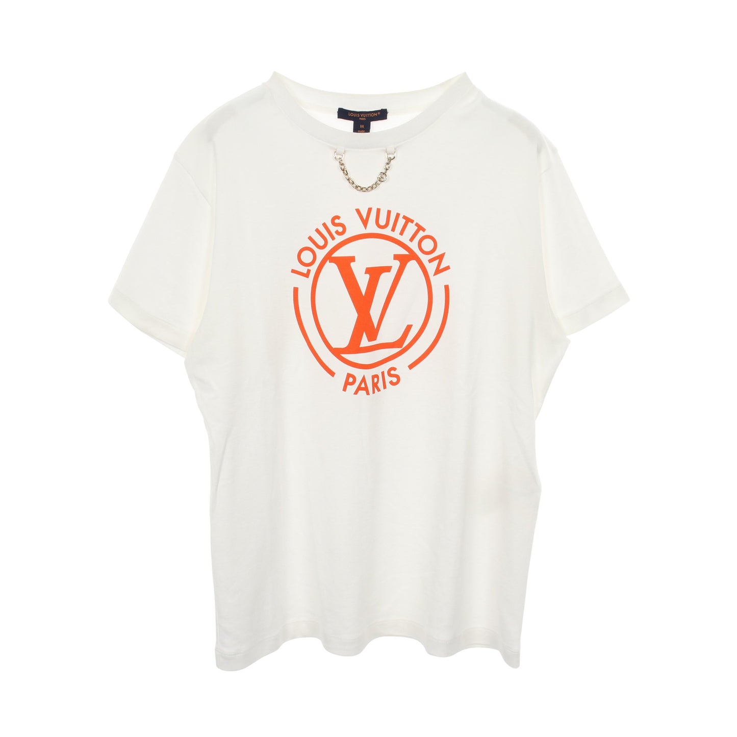 フロックドLV チェーン付き 半袖Tシャツ コットン ホワイト オレンジ ルイヴィトン トップス LOUIS VUITTON